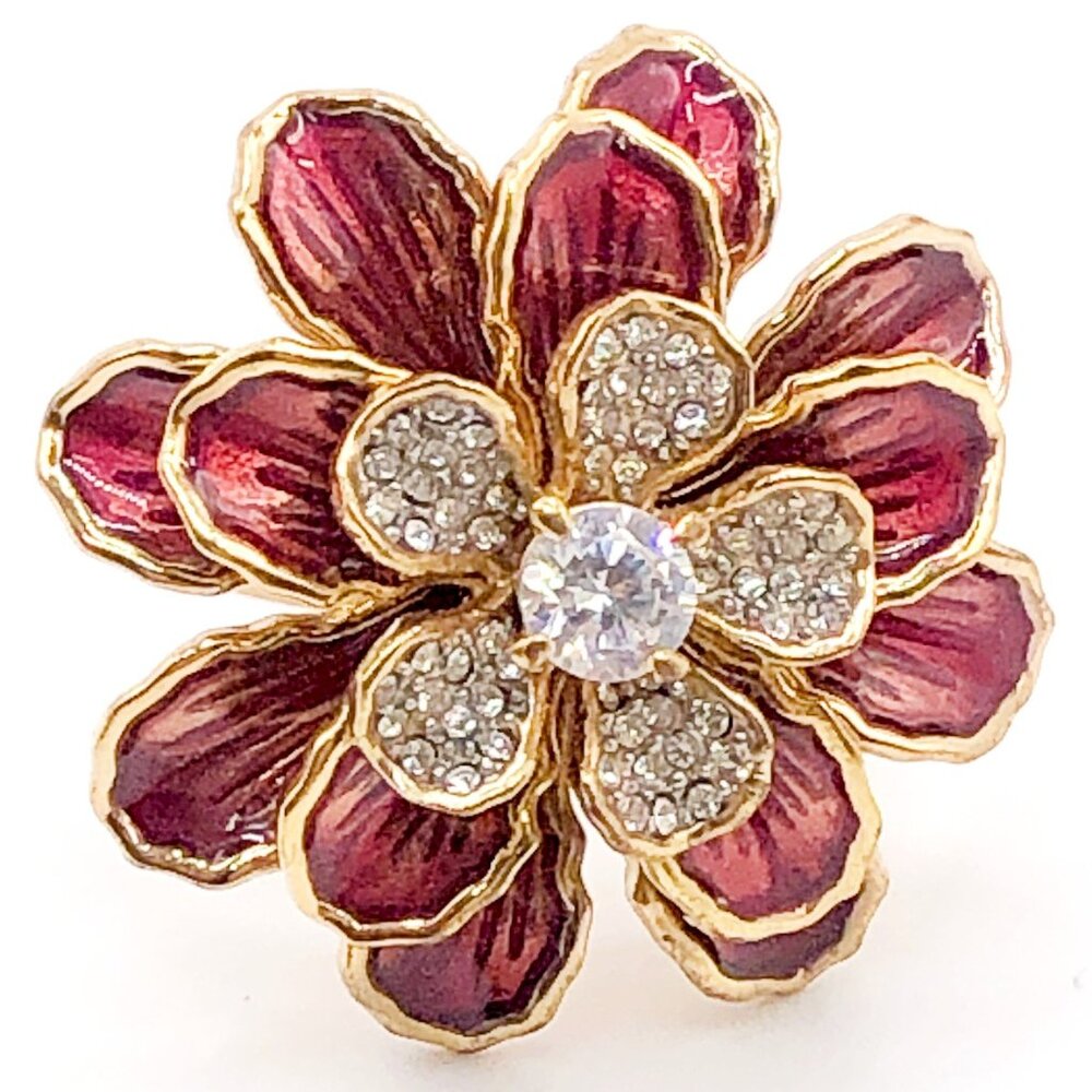 Vintage Juicy Couture Red Enamel Flower Ring Gold Tone Rhinestone Center 7.5 - Picture 7 of 12